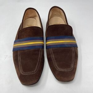 Paul Stuart Brown Blue Striped Herve Ribbon Band Slip on Suede Loafer Size 8